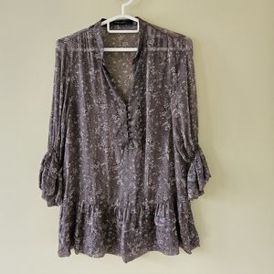 Zara Basics LS flowy 100% silk blouse Size L